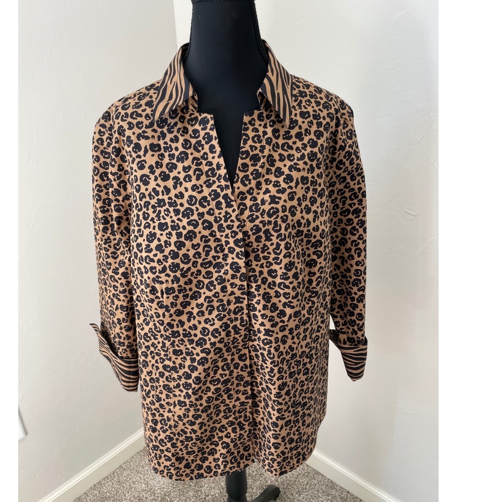 Investments Gold Label Taylor Leopard Zebra Print Non-Iron Cotton Shirt 16
